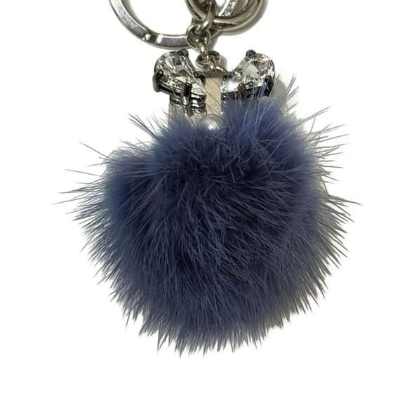 FENDI - Blue Silver Clear Hardware Fur Bag Charm - Picture 3 of 4